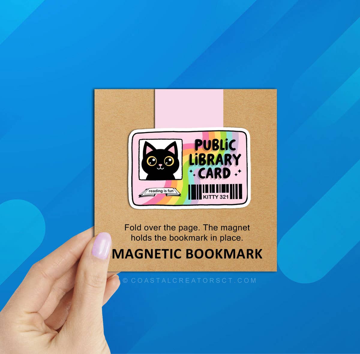 Cat Library Card Reversible Magnetic Bookmark