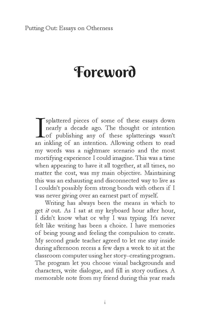 Putting Out: Essays on Otherness Sample Page 1