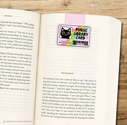 Cat Library Card Reversible Magnetic Bookmark