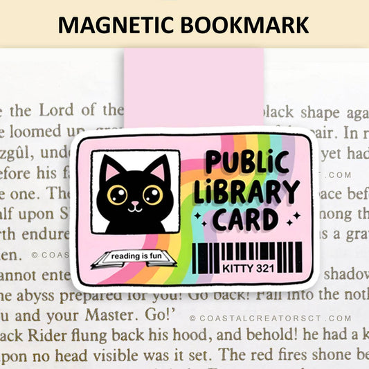 Cat Library Card Reversible Magnetic Bookmark