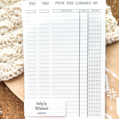 Reading Log TBR Tracker Bookmarks