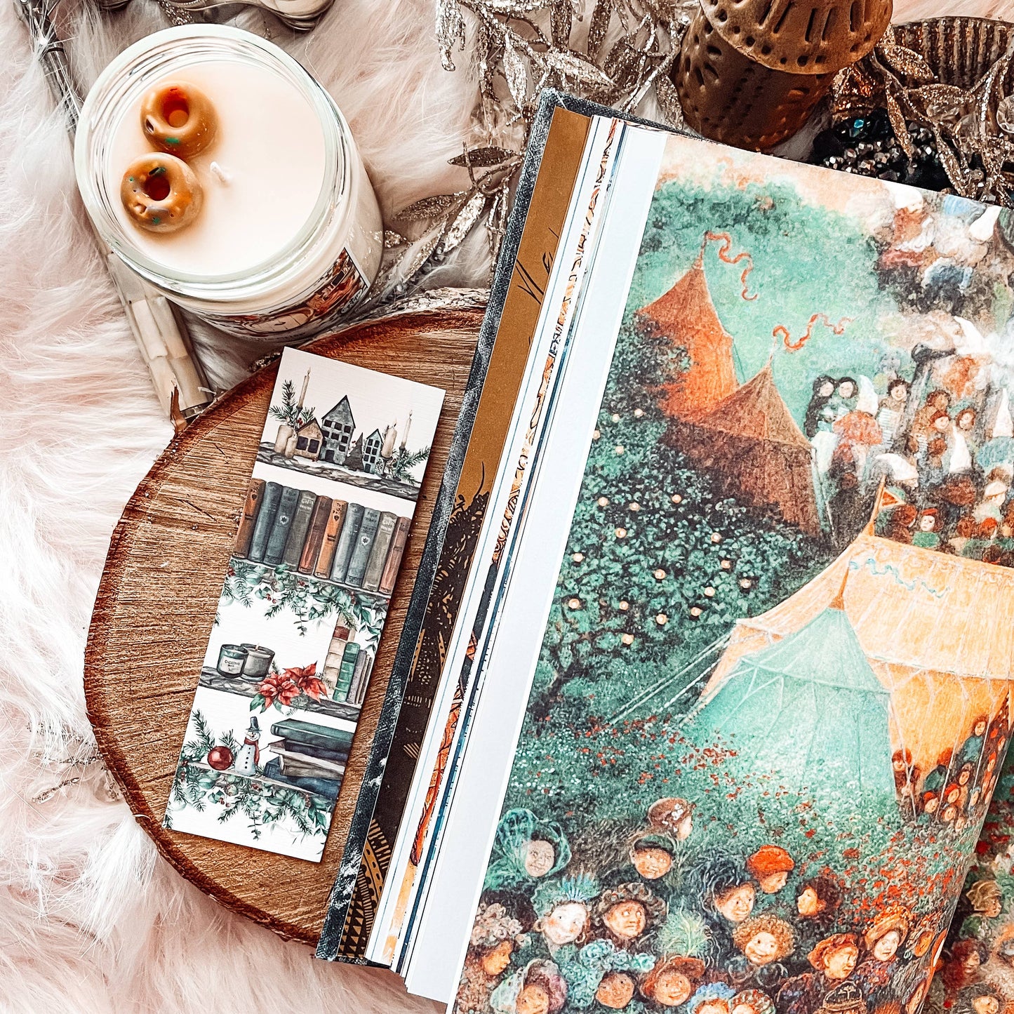 Christmas Bookshelf Watercolor