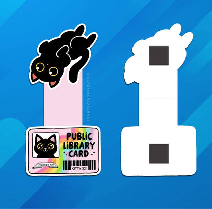 Cat Library Card Reversible Magnetic Bookmark