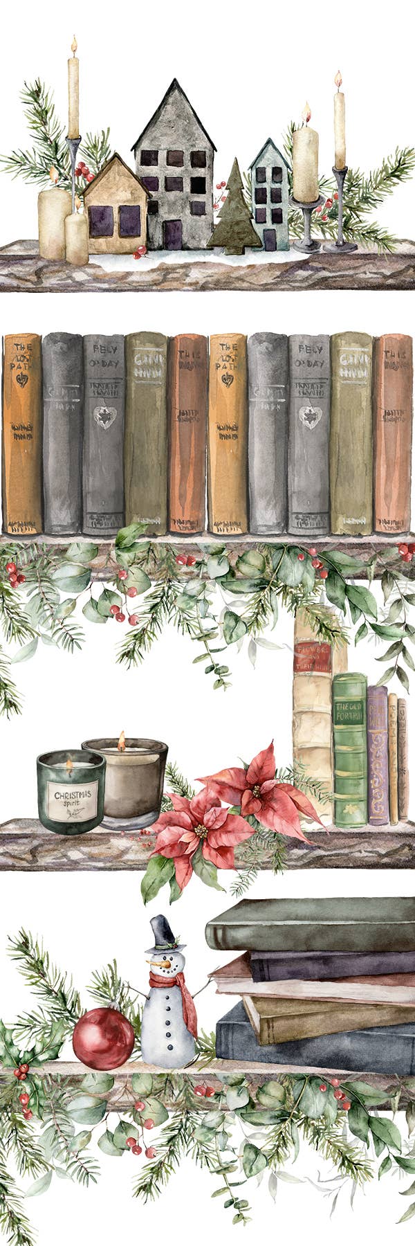 Christmas Bookshelf Watercolor