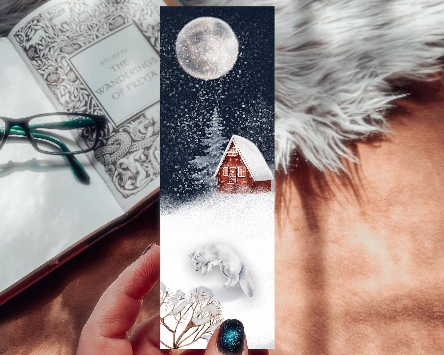 Watercolor Winter Scenes Bookmarks, Arctic Fox Bookmark